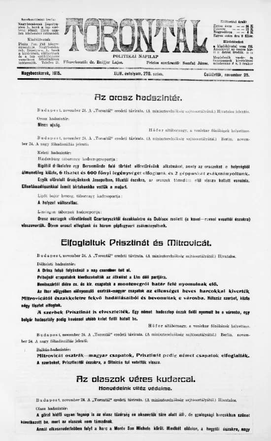 Torontál, 44. évf. 1915. november 25. 270. sz.