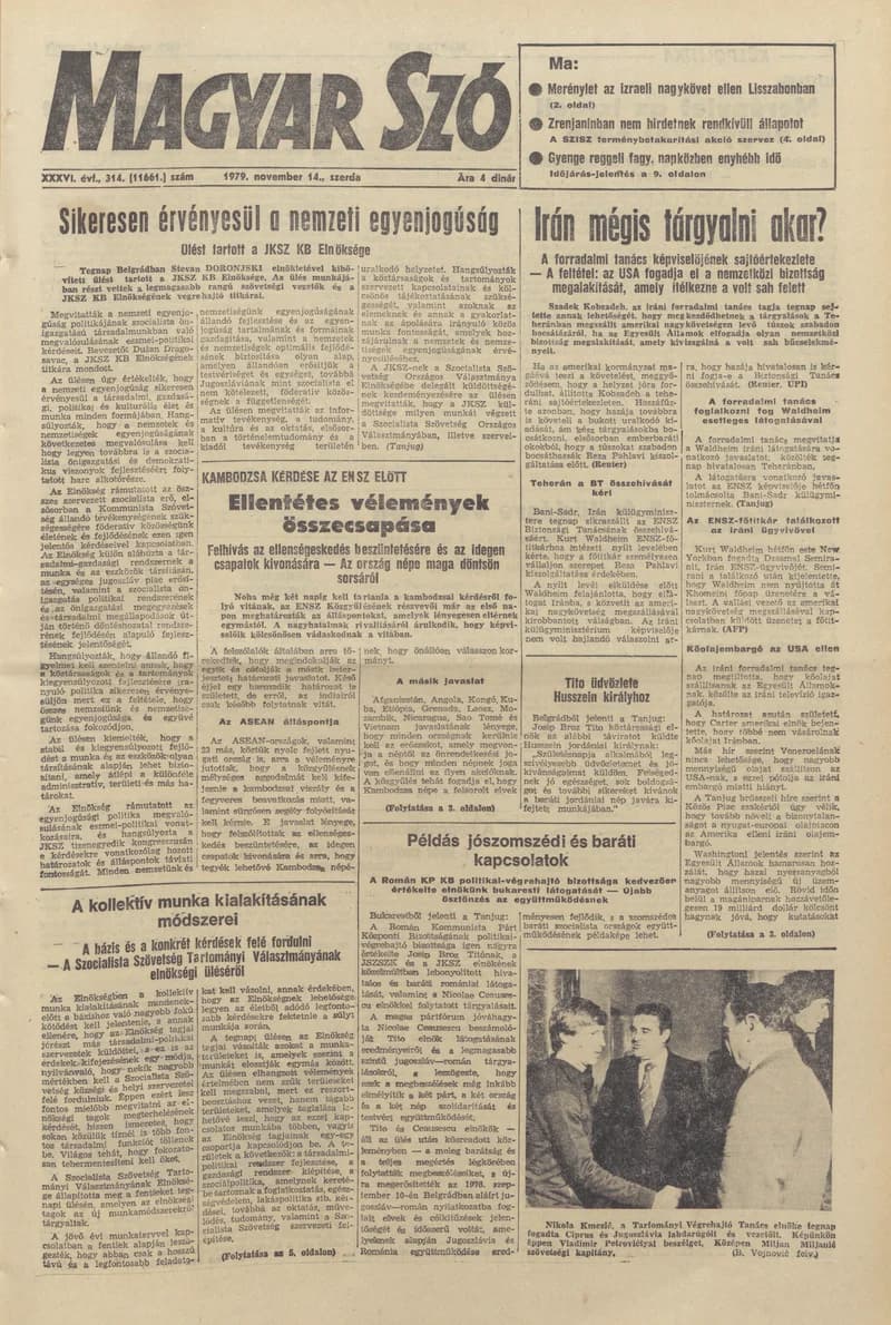 Magyar Szó, 36. évf. 1979. november 14. 314. sz. 1–20. oldal