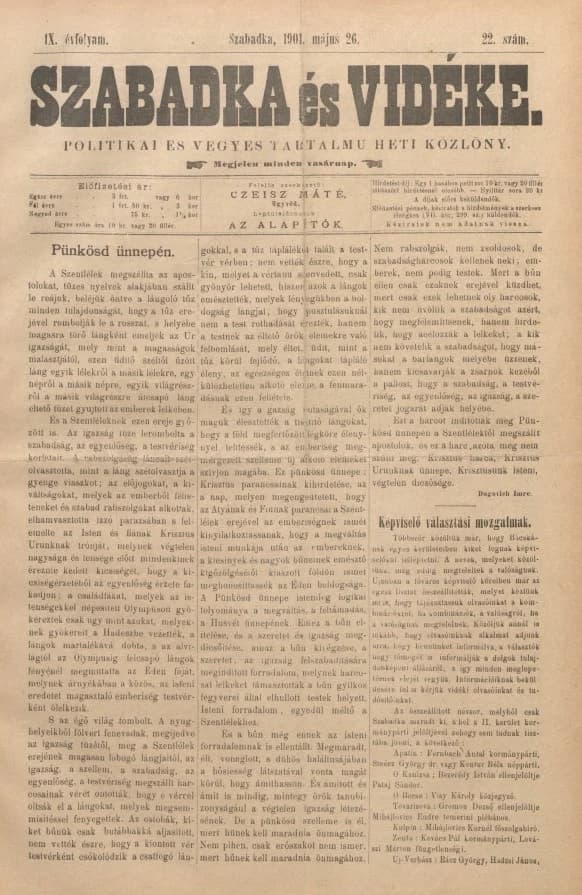 Szabadka és vidéke II, 9. évf. 1901. május 26. 22. sz.