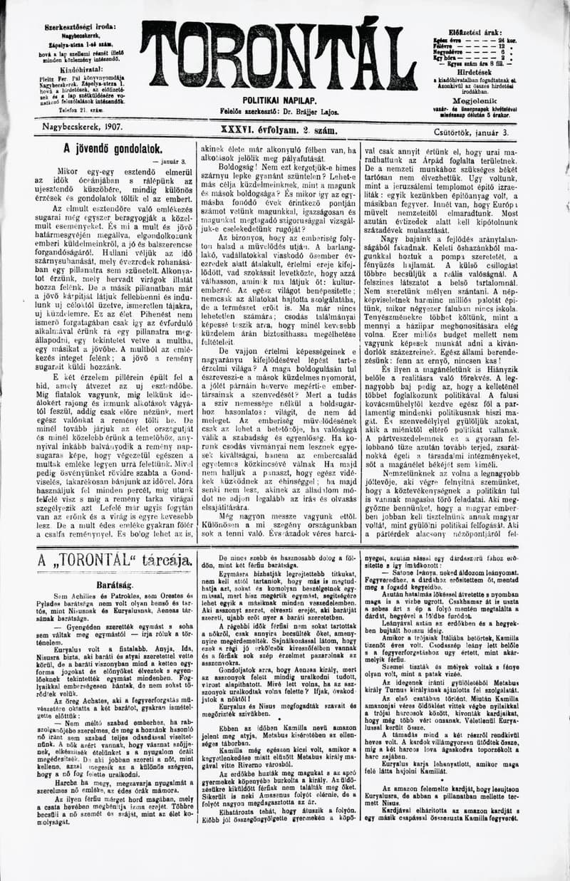 Torontál, 36. évf. 1907. január 3. 2. sz.