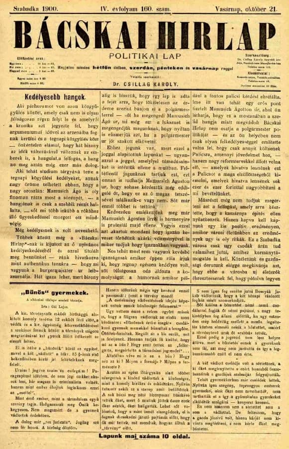 Bácskai Hirlap, 4. évf. 1900. október 21. 160. sz.