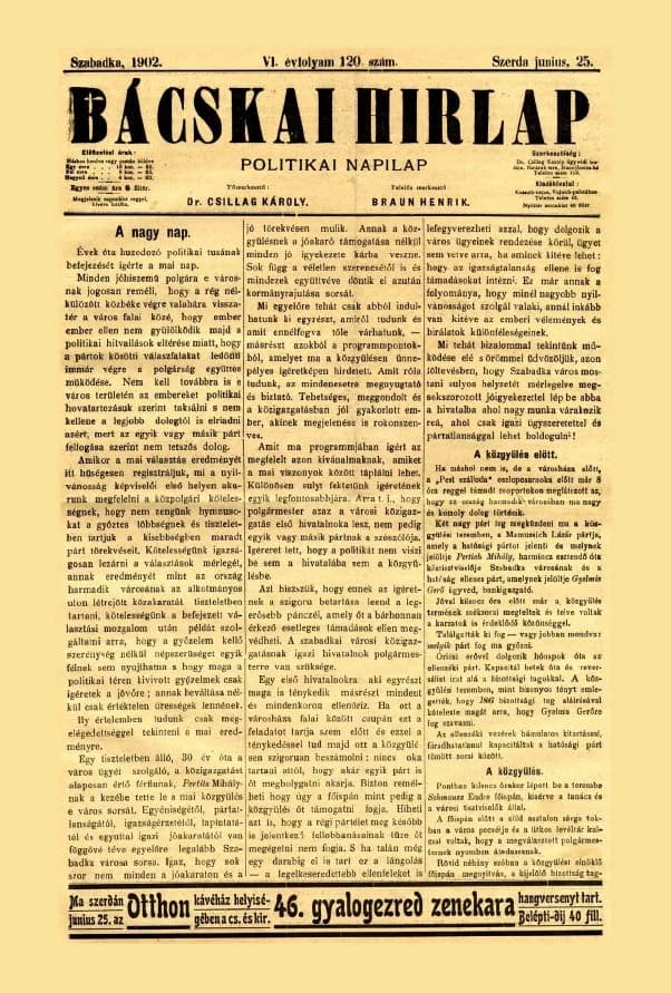 Bácskai Hirlap, 6. évf. 1902. június 25. 120. sz.
