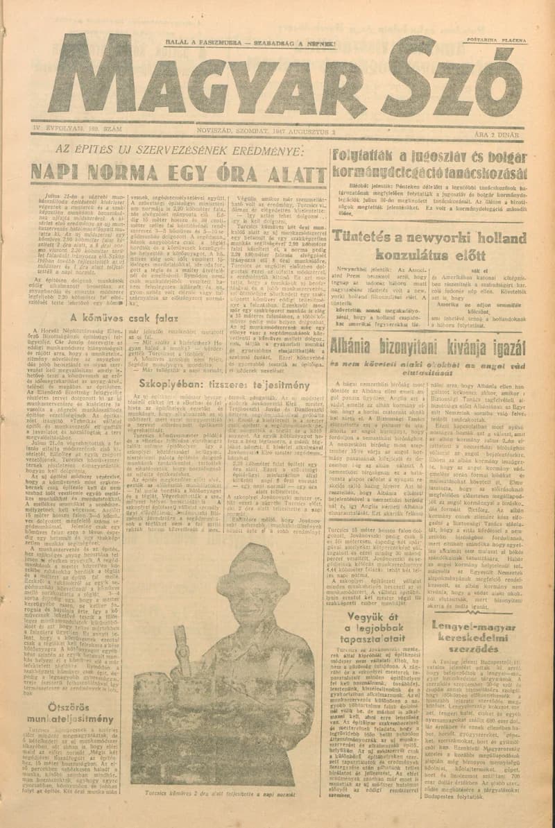 Magyar Szó, 4. évf. 1947. augusztus 2. 189. sz. 1–6. oldal