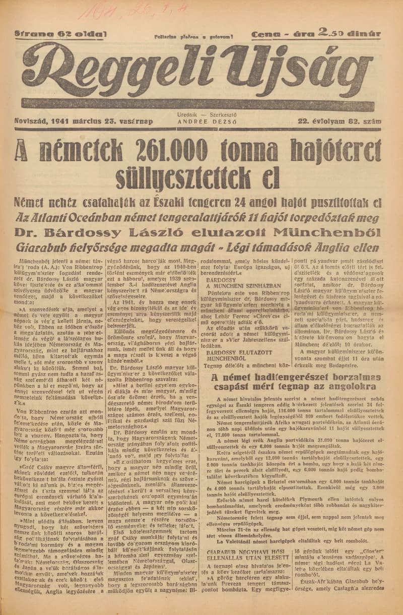 Reggeli Újság, 22. évf. 1941. március 23. 82. sz.