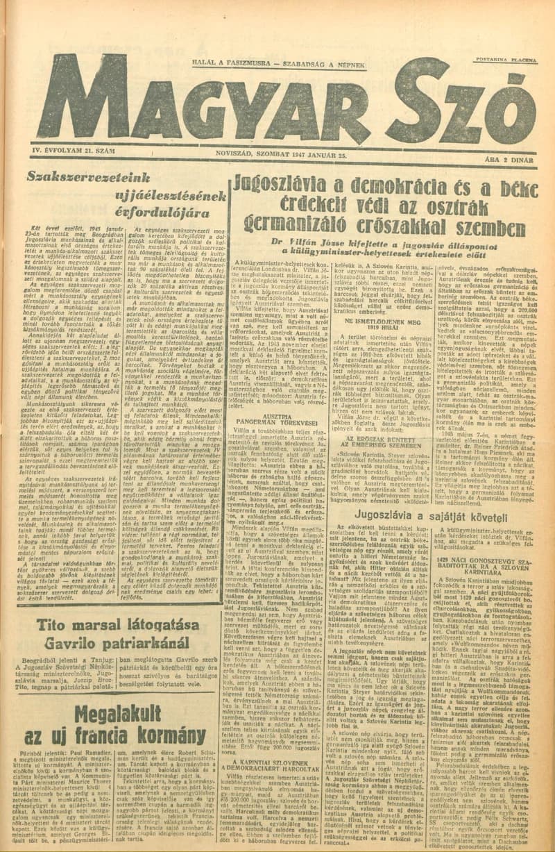 Magyar Szó, 4. évf. 1947. január 25. 21. sz. 1–6. oldal