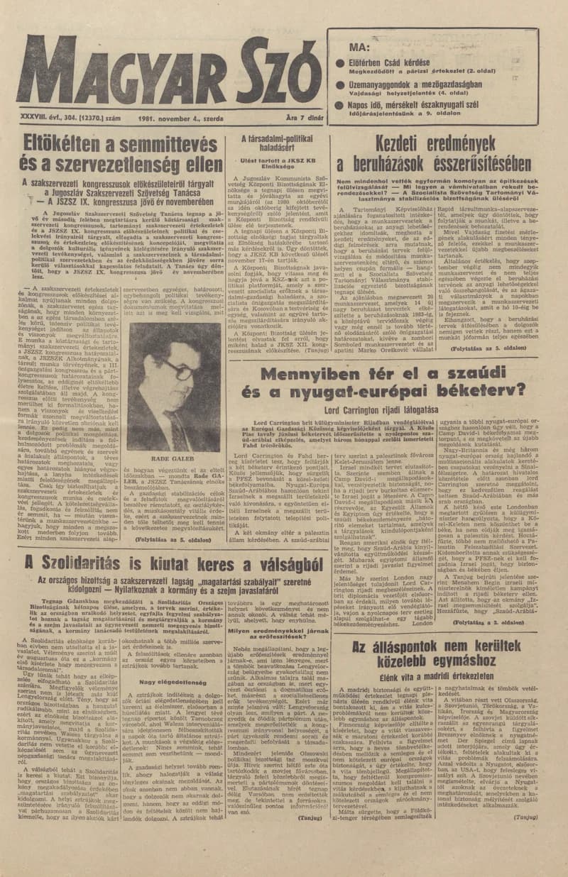 Magyar Szó, 38. évf. 1981. november 4. 304. sz.