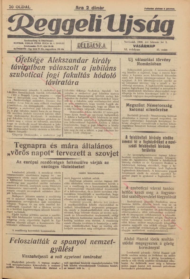 Reggeli Újság, 11. évf. 1930. február 2. 27. sz.