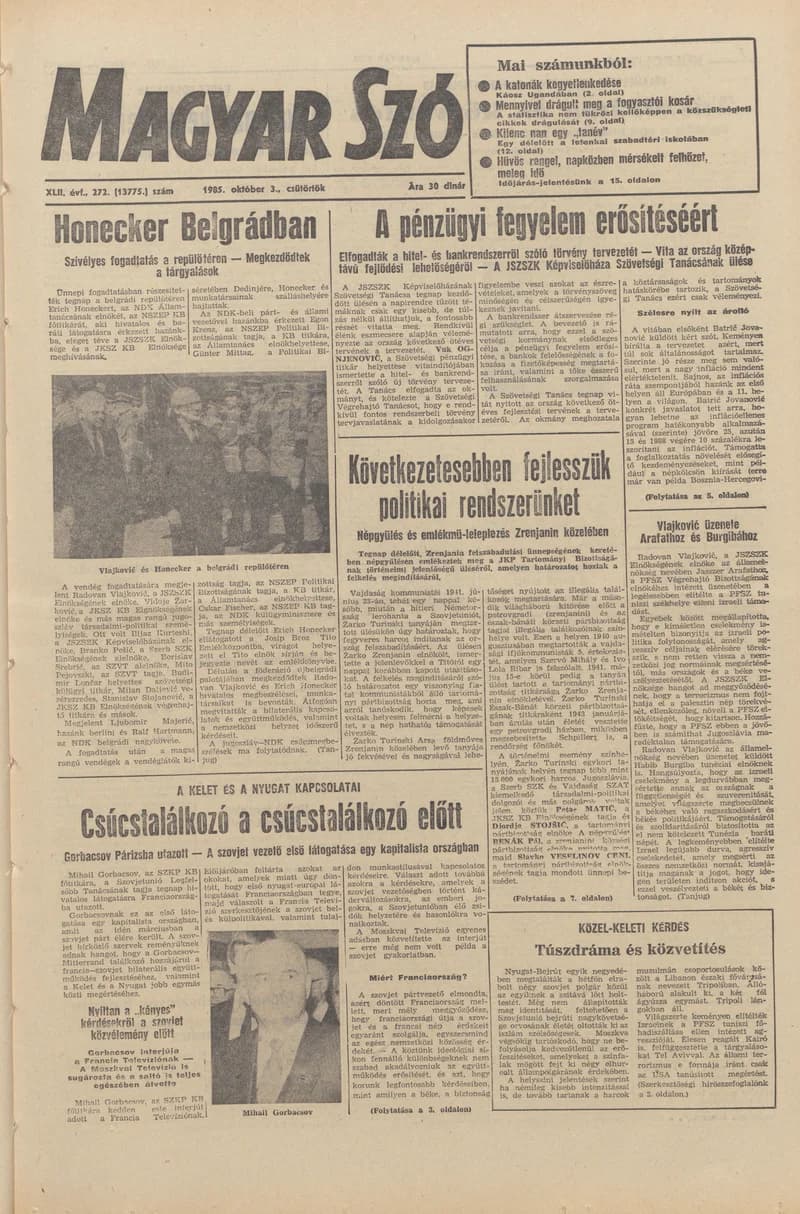 Magyar Szó, 42. évf. 1985. október 3. 272. sz. 1–20. oldal