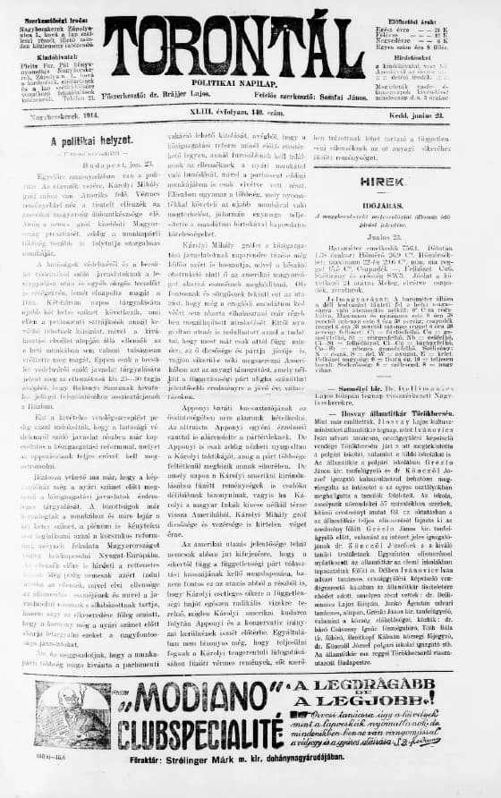 Torontál, 43. évf. 1914. június 23. 140. sz.