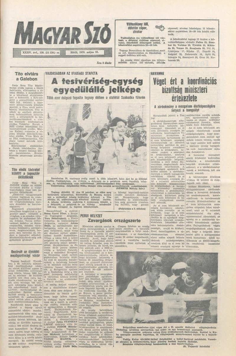 Magyar Szó, 35. évf. 1978. május 22. 138. sz. 1–8. oldal