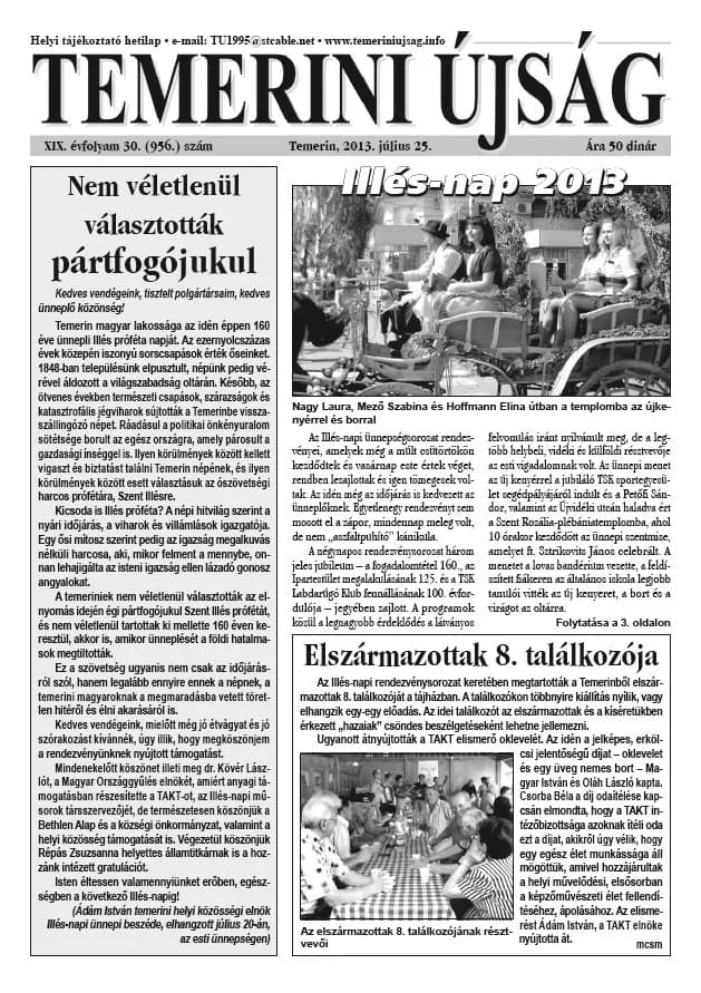 Temerini Újság, 19. évf. 2013. július 25. 30. sz.