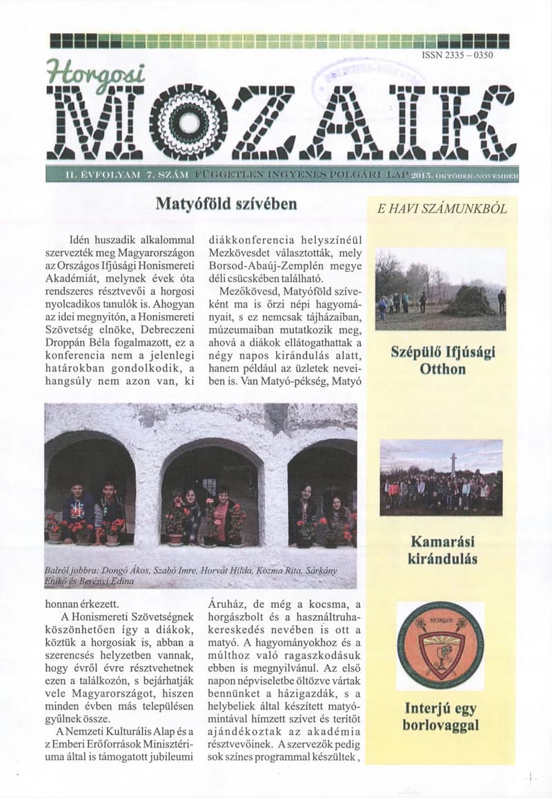 Horgosi Mozaik, 2. évf. 2015. október – november. 7. sz.