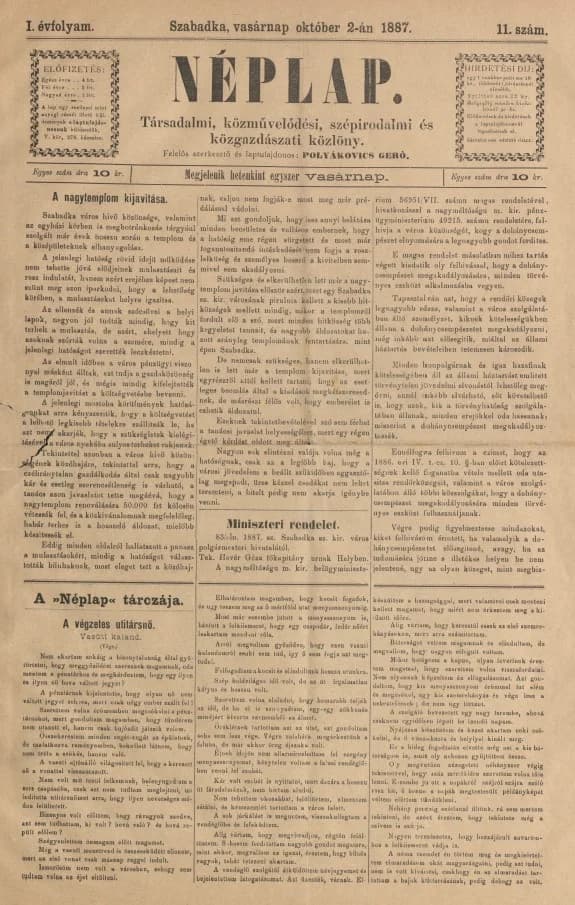 Néplap, 1. évf. 1887. október 2. 11. sz.