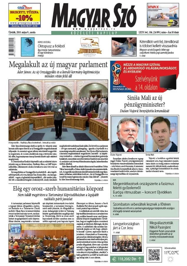 Magyar Szó, 75. évf. 2018. május 9. 104. sz. 1–16. oldal