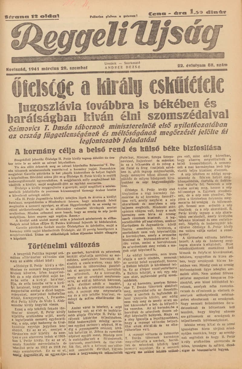 Reggeli Újság, 22. évf. 1941. március 29. 88. sz.