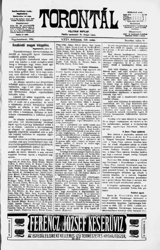 Torontál, 35. évf. 1906. július 14. 159. sz.