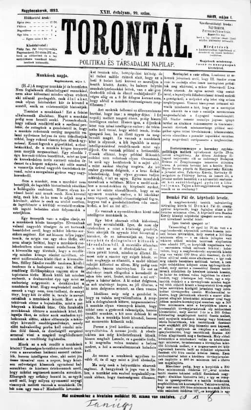 Torontál, 22. évf. 1893. május 1. 99. sz.