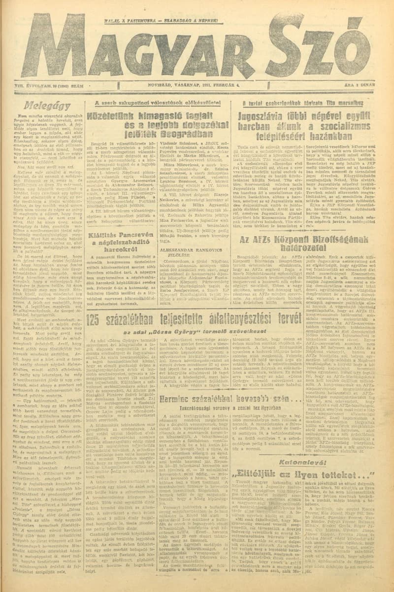 Magyar Szó, 8. évf. 1951. február 4. 29. sz. 1–4. oldal