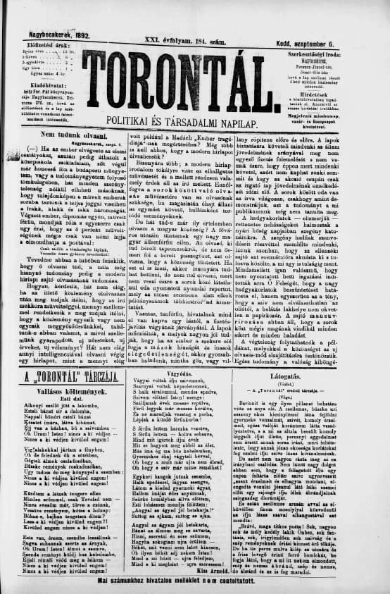 Torontál, 21. évf. 1892. szeptember 6. 184. sz.