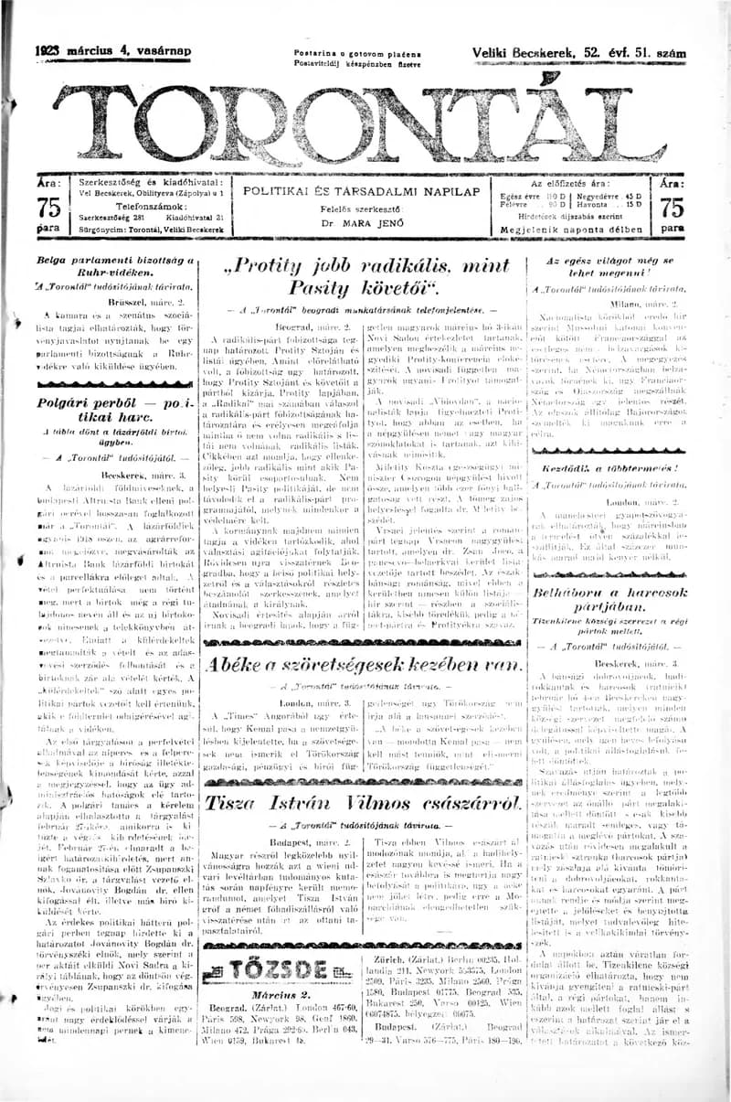 Torontál, 52. évf. 1923. április 4. 51. sz.