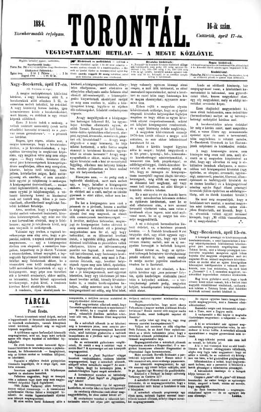 Torontál, 13. évf. 1884. április 17. 16. sz.