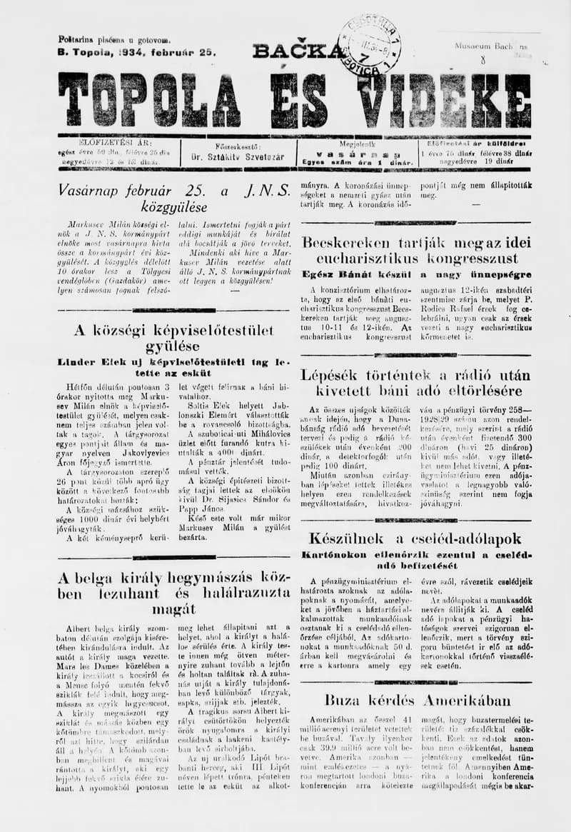 Bačka Topola és Vidéke, 11. évf. 1934. február 25. 8. sz.