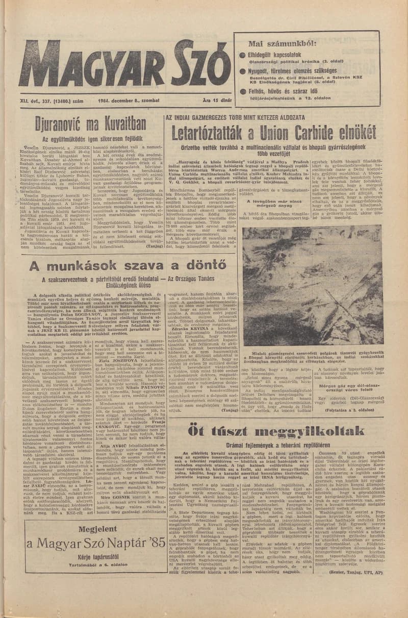 Magyar Szó, 41. évf. 1984. december 8. 337. sz. 1–24. oldal