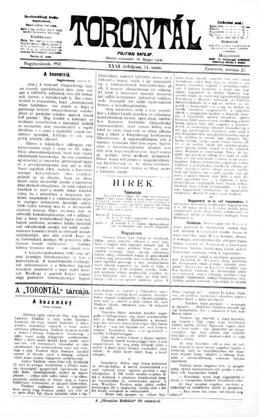Torontál, 31. évf. 1902. március 27. 71. sz.