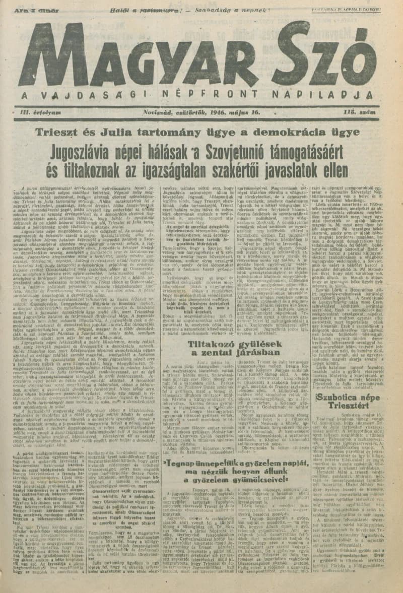 Magyar Szó, 3. évf. 1946. május 16. 115. sz. 1–8. oldal