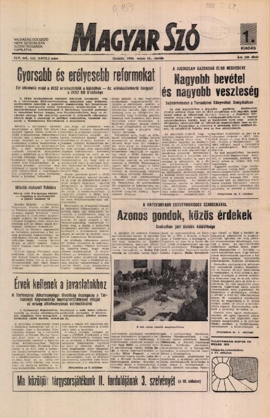 Magyar Szó, 45. évf. 1988. május 25. 142. sz. 1–20. oldal