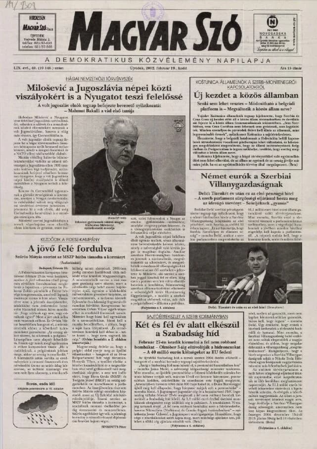Magyar Szó, 59. évf. 2002. február 19. 40. sz. 1–16. oldal