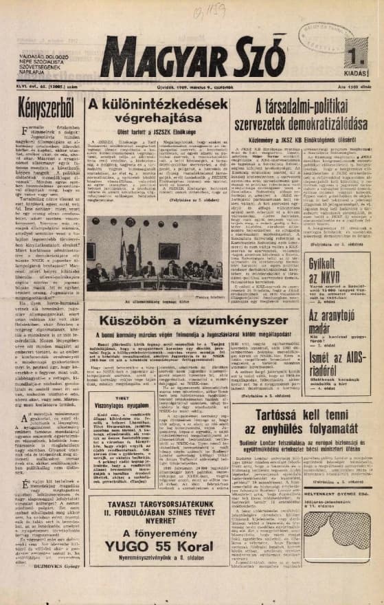 Magyar Szó, 46. évf. 1989. március 9. 65. sz. 1–16. oldal