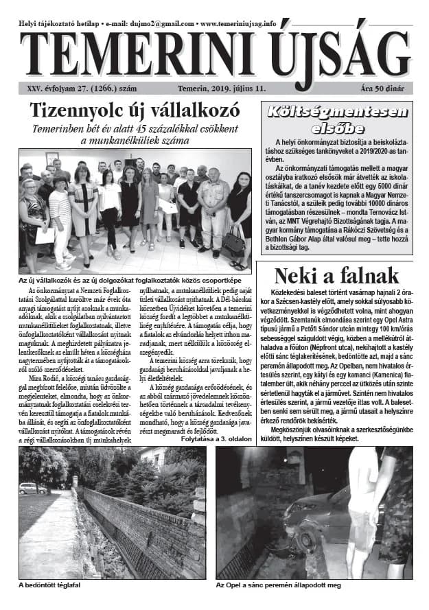Temerini Újság, 25. évf. 2019. július 11. 27. sz.