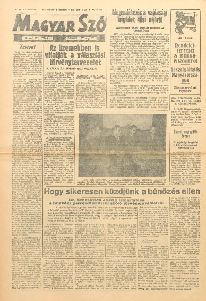 Magyar Szó, 10. évf. 1953. augusztus 27. 235. sz. 1–8. oldal
