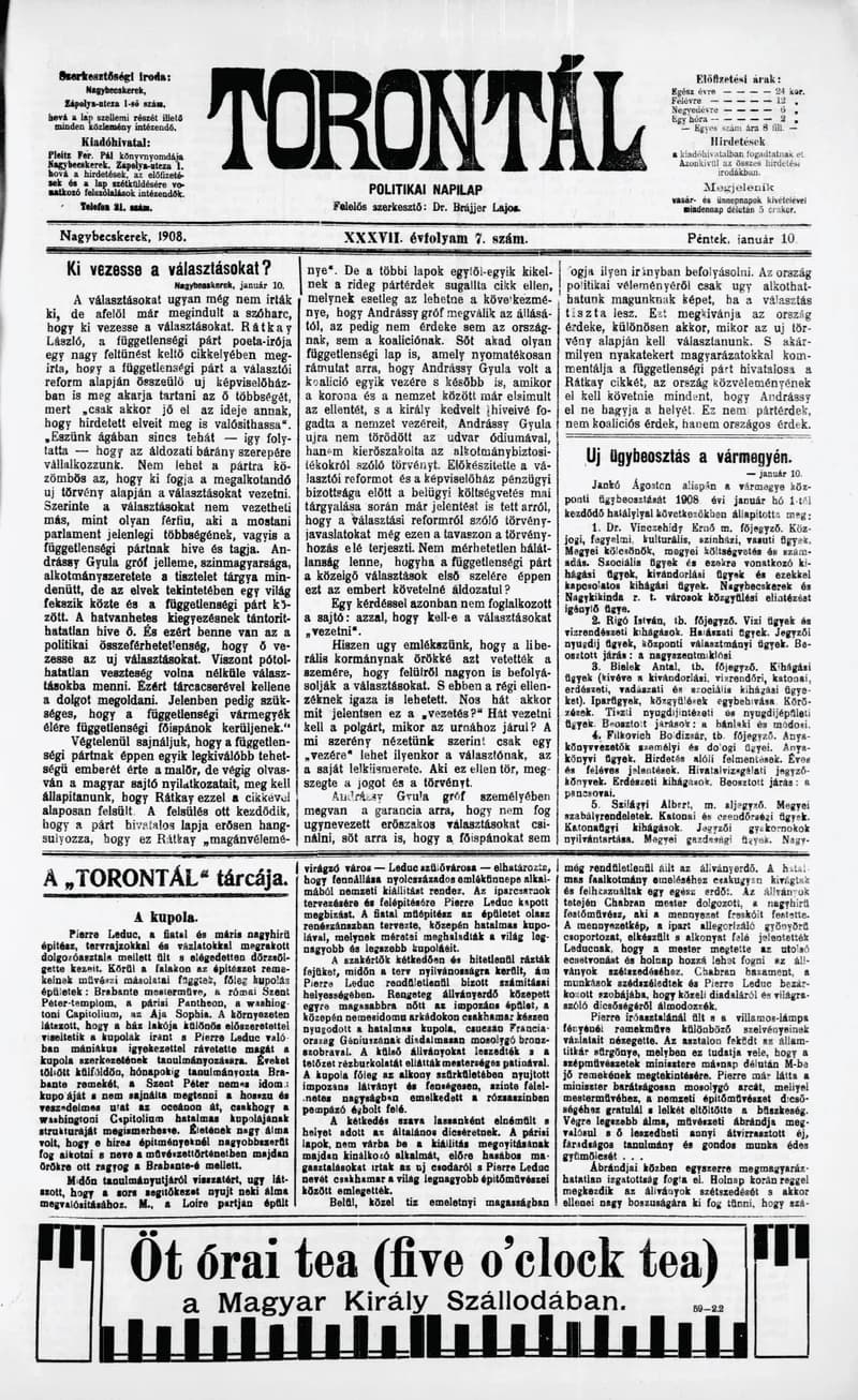 Torontál, 37. évf. 1908. január 10. 7. sz.