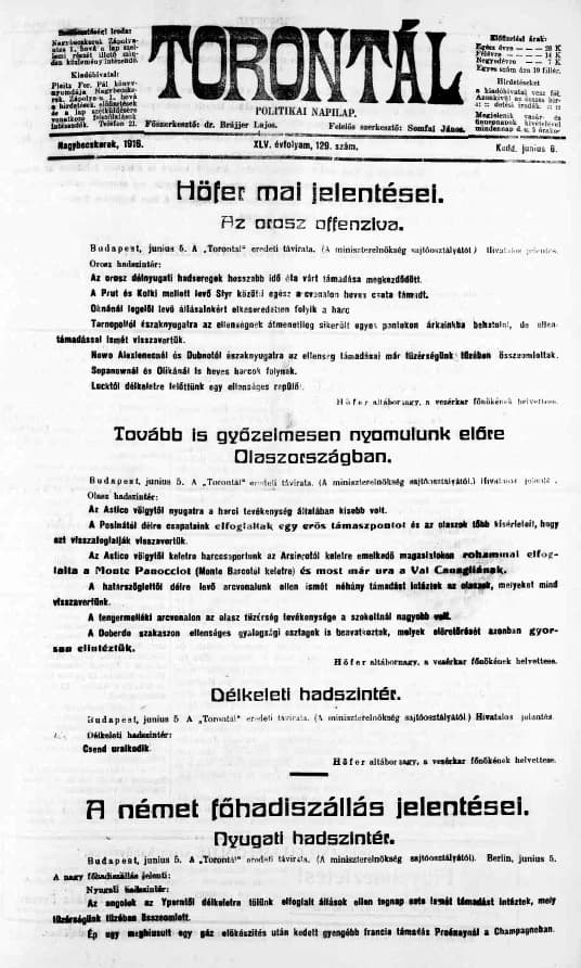 Torontál, 45. évf. 1916. június 6. 129. sz.