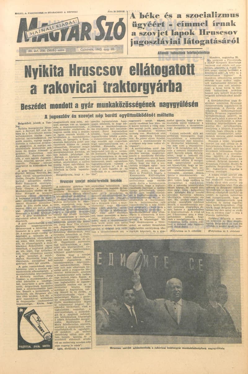 Magyar Szó, 20. évf. 1963. augusztus 22. 230. sz. 1–14. oldal