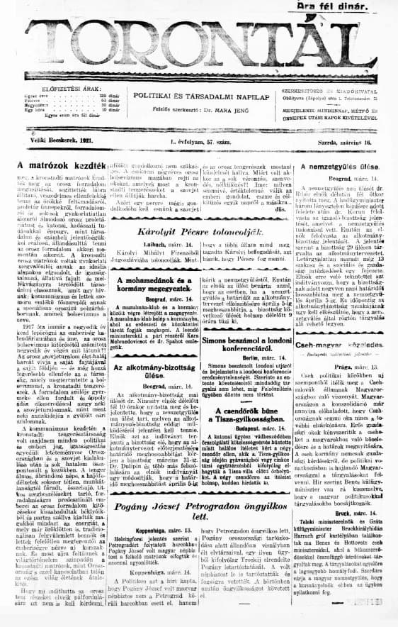 Torontál, 50. évf. 1921. március 16. 57. sz.