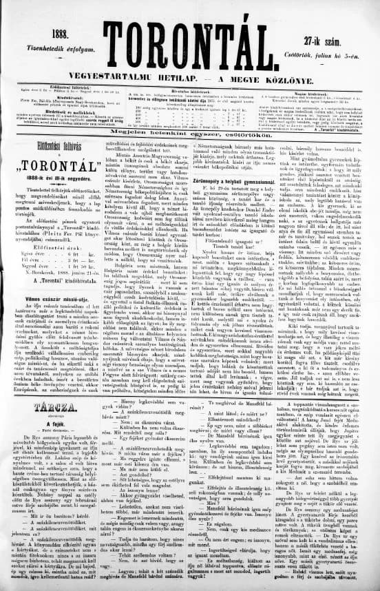 Torontál, 17. évf. 1888. július 5. 27. sz.