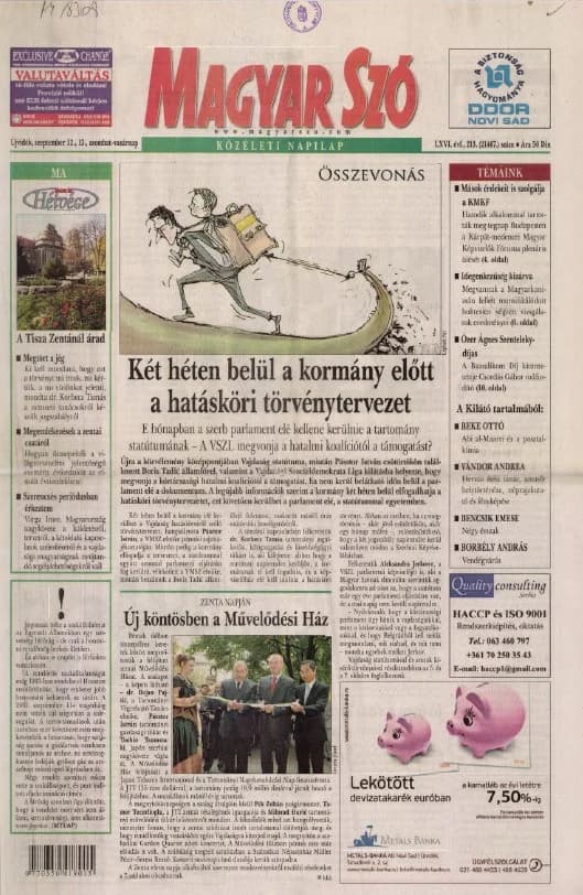 Magyar Szó, 66. évf. 2009. szeptember 12. – 13. 213. sz. 1–24. oldal