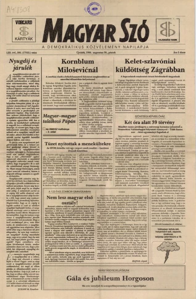 Magyar Szó, 53. évf. 1996. augusztus 30. 205. sz. 1–16. oldal