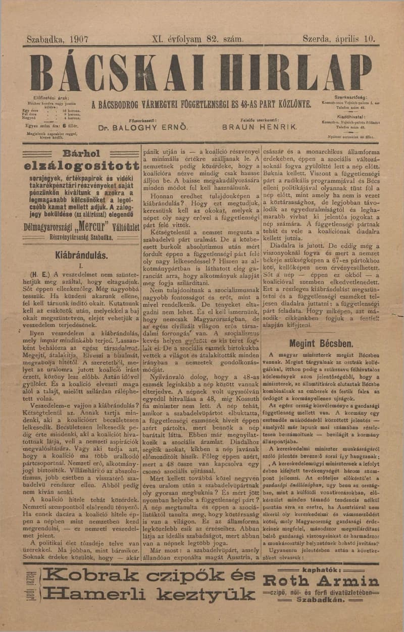 Bácskai Hirlap, 11. évf. 1907. április 10. 82. sz.