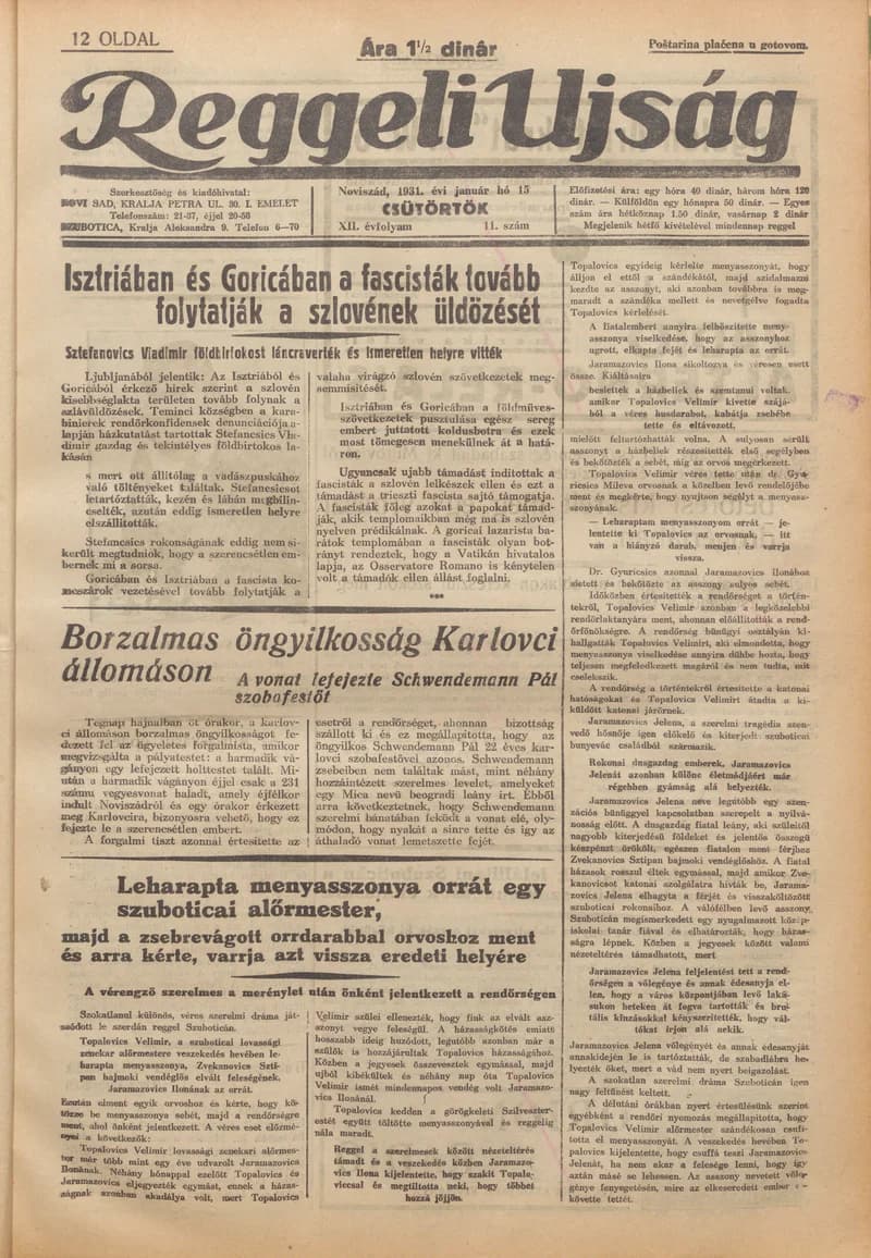 Reggeli Újság, 12. évf. 1931. január 15. 11. sz.