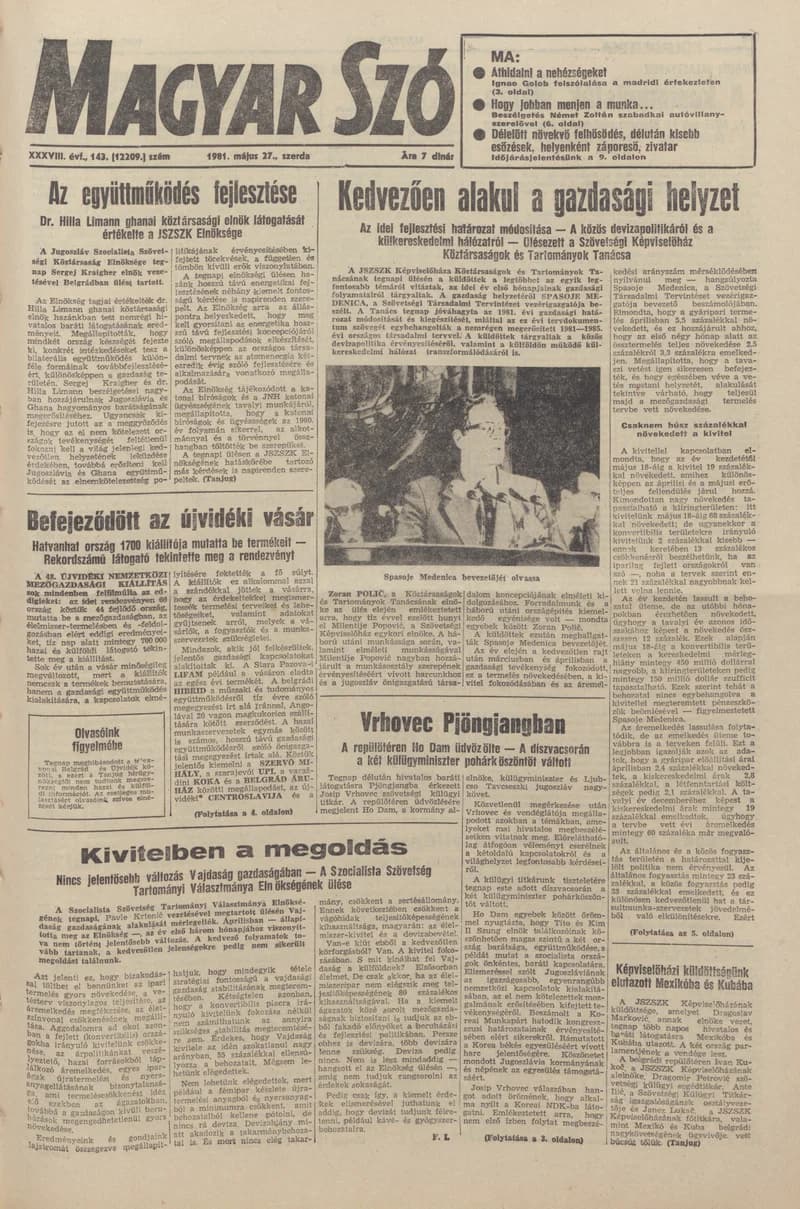 Magyar Szó, 38. évf. 1981. május 27. 143. sz.