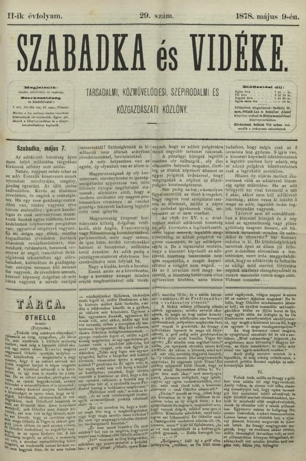 Szabadka és vidéke, 2. évf. 1878. május 9. 29. sz.