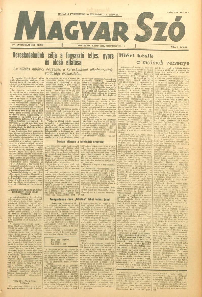 Magyar Szó, 4. évf. 1947. szeptember 16. 228. sz. 1–6. oldal