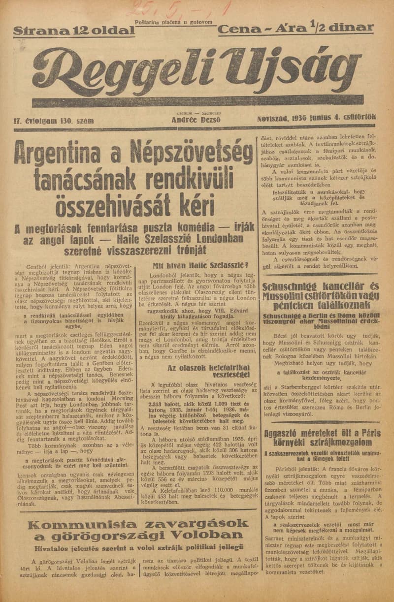 Reggeli Újság, 17. évf. 1936. június 4. 130. sz.