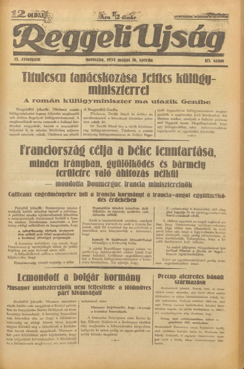 Reggeli Újság, 15. évf. 1934. május 16. 113. sz.