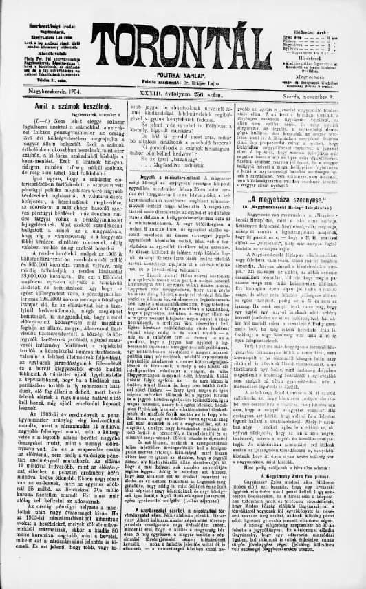 Torontál, 33. évf. 1904. november 9. 256. sz.