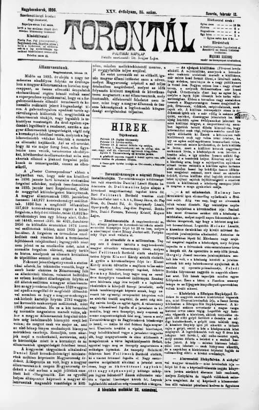 Torontál, 25. évf. 1896. február 12. 35. sz.